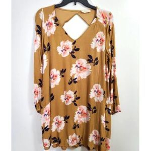 Crescent Floral Mustard Dress Long Sleeves Size Medium